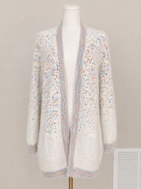 ModCloth Confetti Eyelash Knit Cardigan Sweater Cozy Pastel Open Front Pockets M